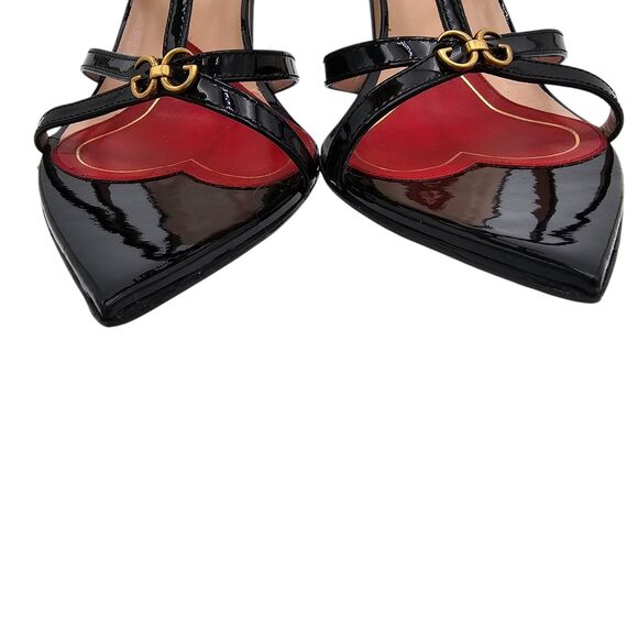 Gucci GG Jerry Patent Leather Cage Sandal Size 38.5 US 8.5 Black Pointed Toe - Picture 6 of 9